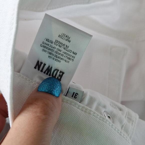 Nwt Edwin Endurance White Ankle Fray Jean Size 31 - Picture 6 of 7